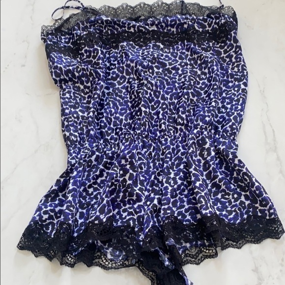 Victoria's Secret Other - Victoria’s Secret lingerie Blue animal print leopard satin romper stretch